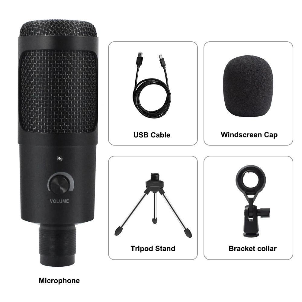 Micrófono USB con soporte y anillo de luz  
