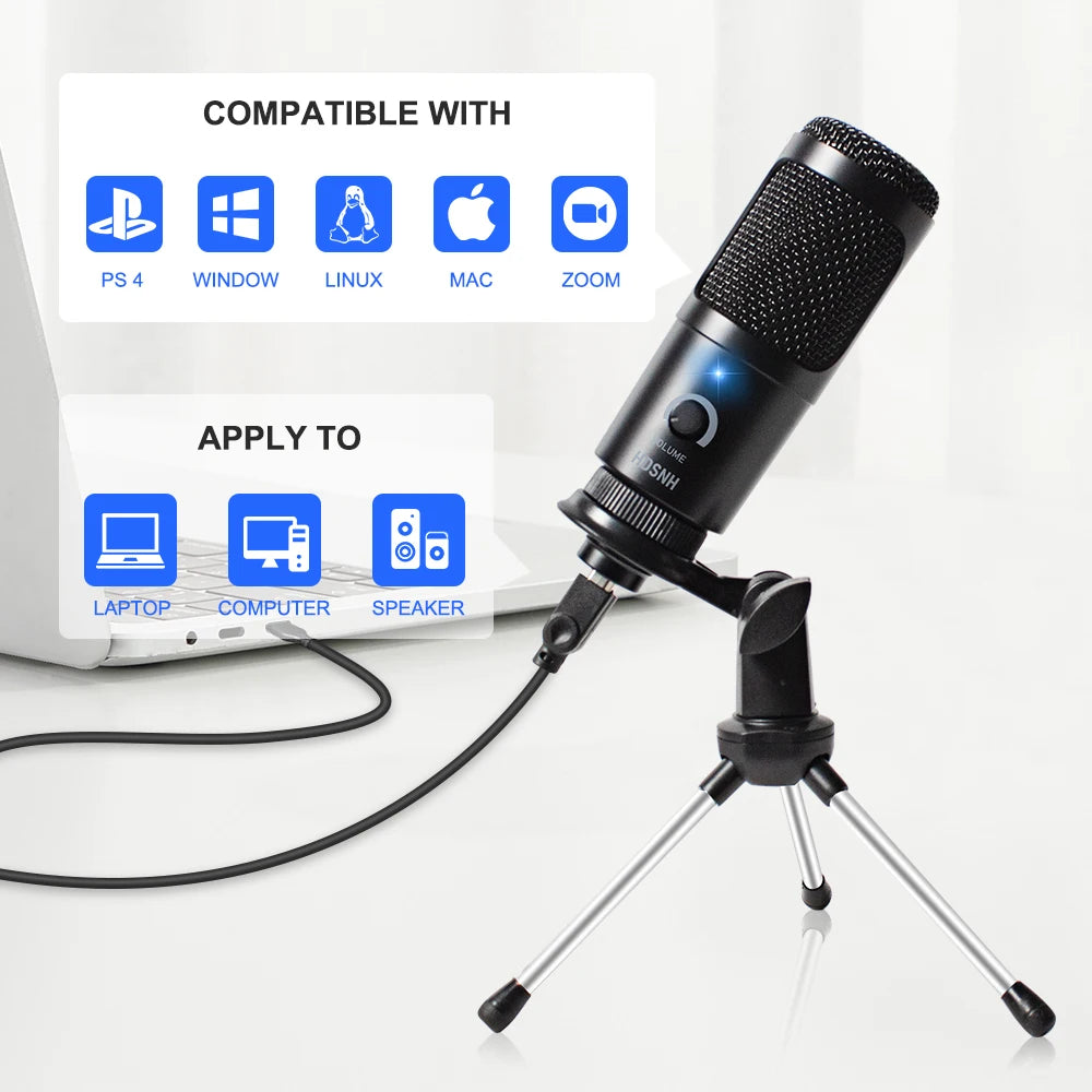 Micrófono USB con soporte y anillo de luz  