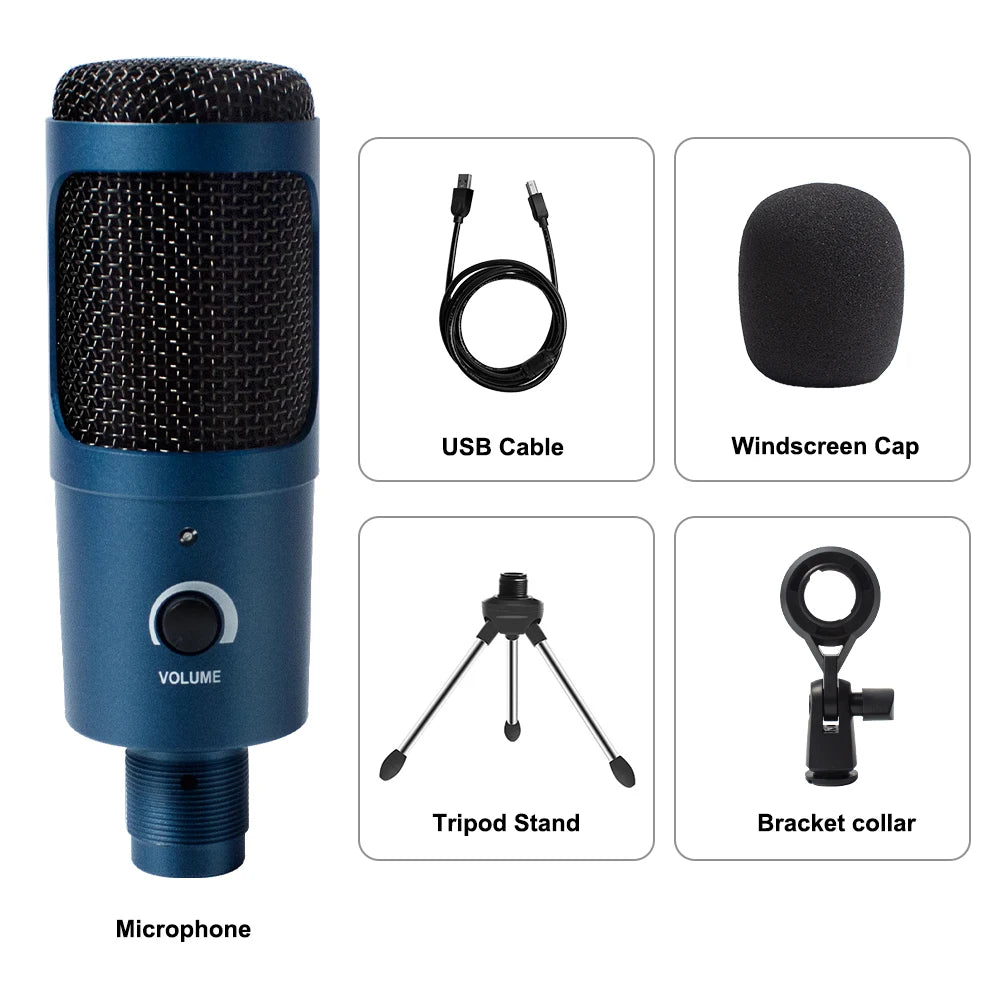 Micrófono USB con soporte y anillo de luz  
